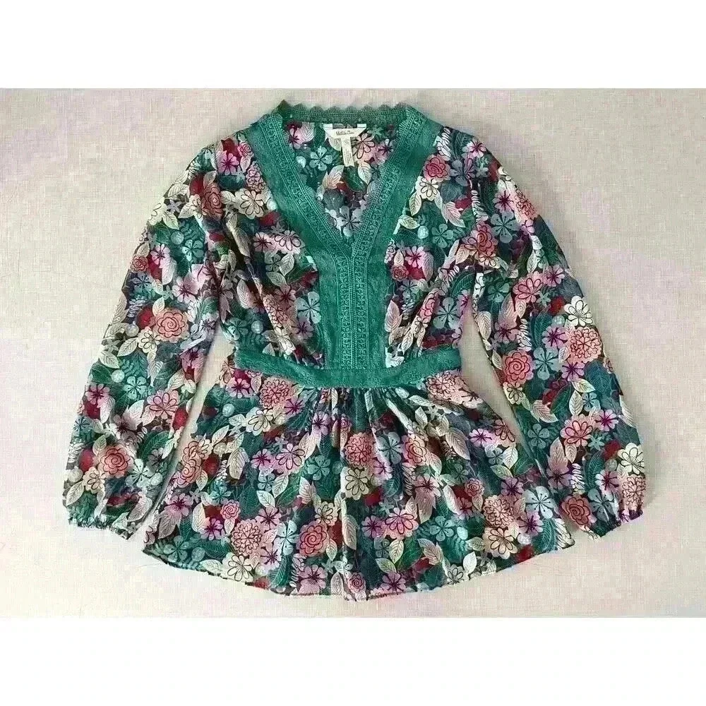 Matilda Jane Sz XS Kookaburra Floral Blouse Green Feminine Pretty Cottagecore - Picture 5 of 16